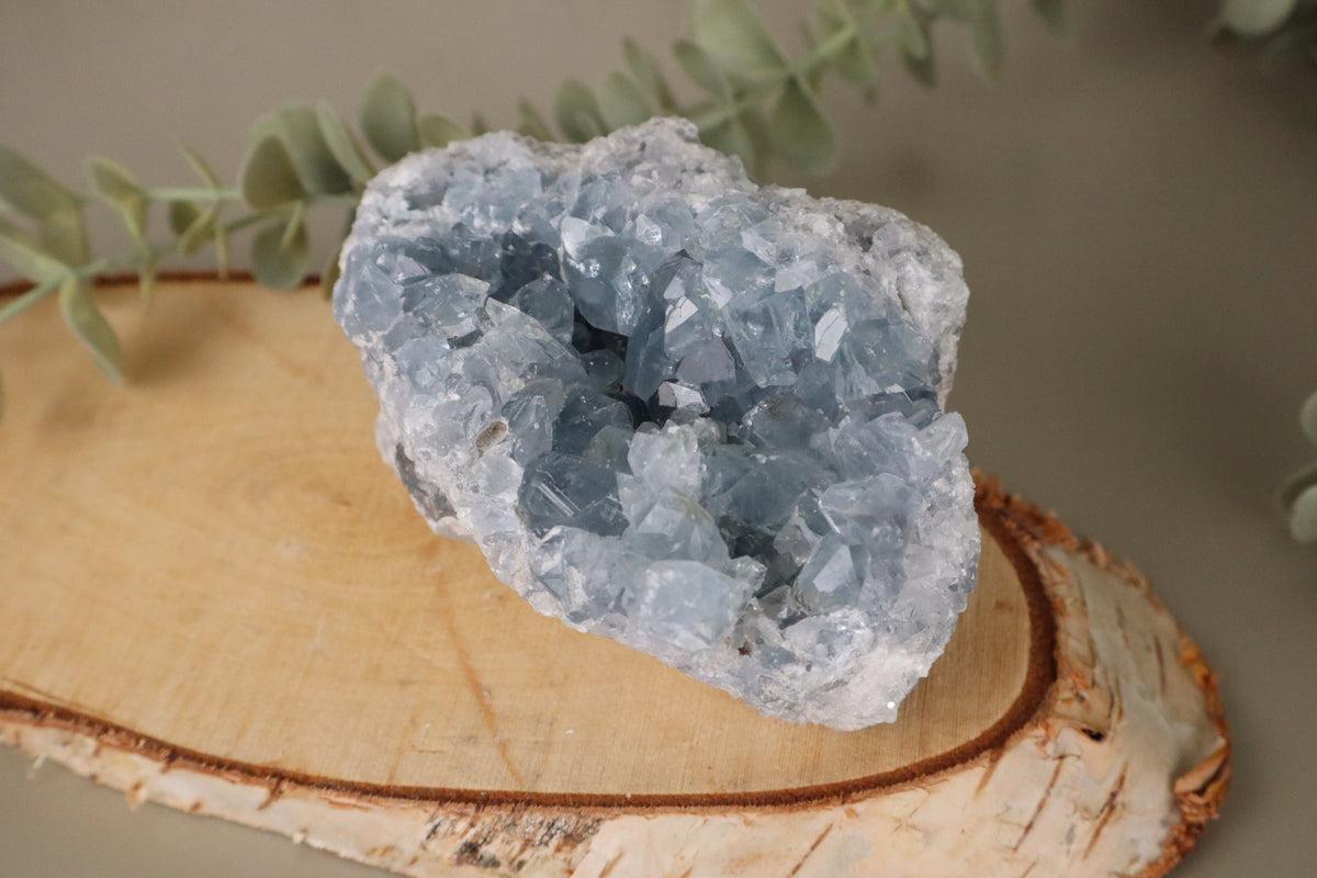 Ruw celestien cluster met lichtblauwe kristallen, 812 gram