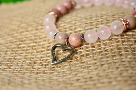Armband rozenkwarts en rhodochrosiet, tweede aanzicht