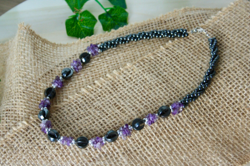 Ketting met Hematiet en Amethist