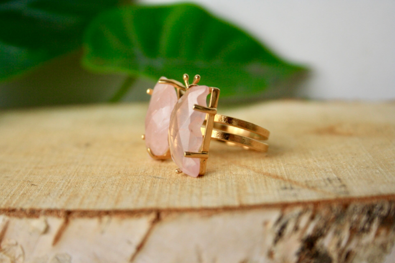 Ring - Rozenkwarts - 925 Zilver - Verguld