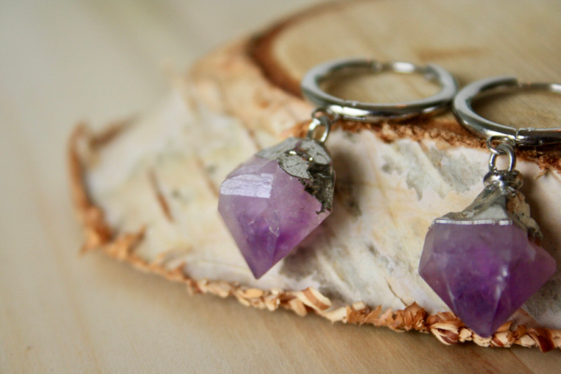 Oorbellen - Amethist - RVS - Zilver