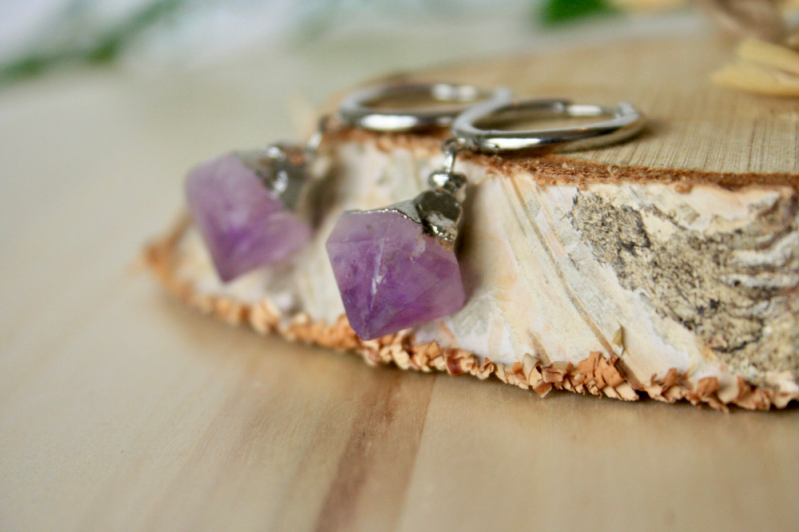 Oorbellen - Amethist - RVS - Zilver