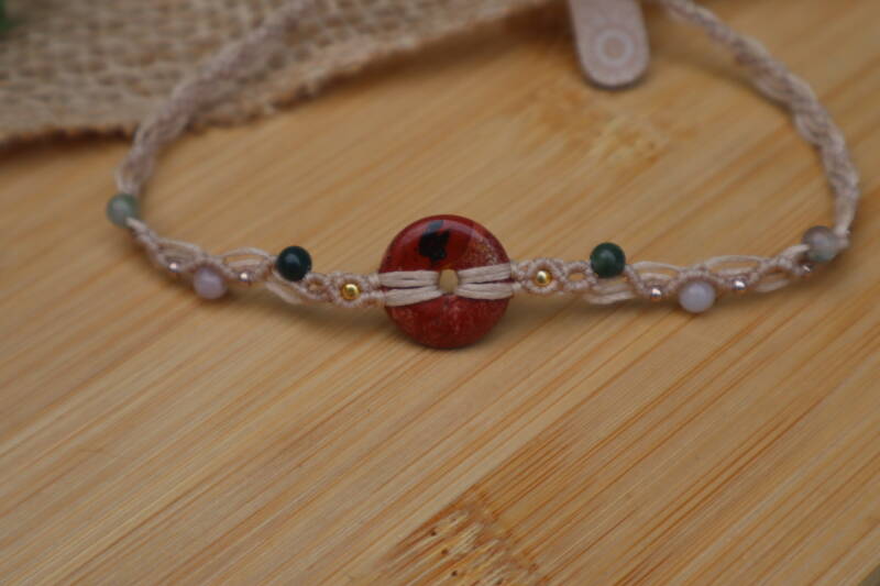 Handgemaakte Macramé Ketting Rode Jaspis & Agaat