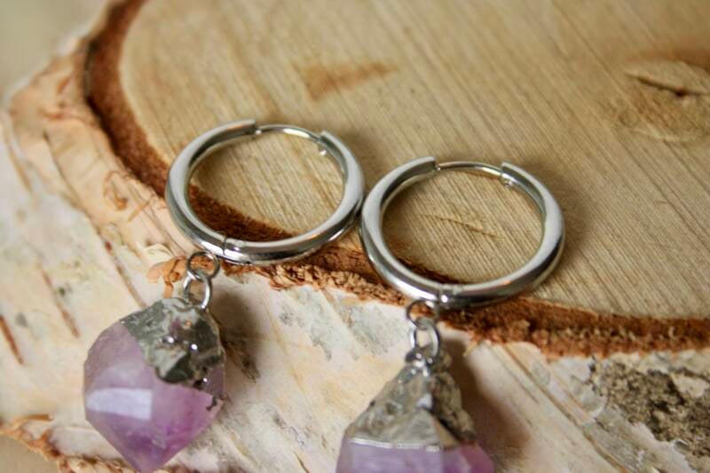 Oorbellen - Amethist - RVS - Zilver