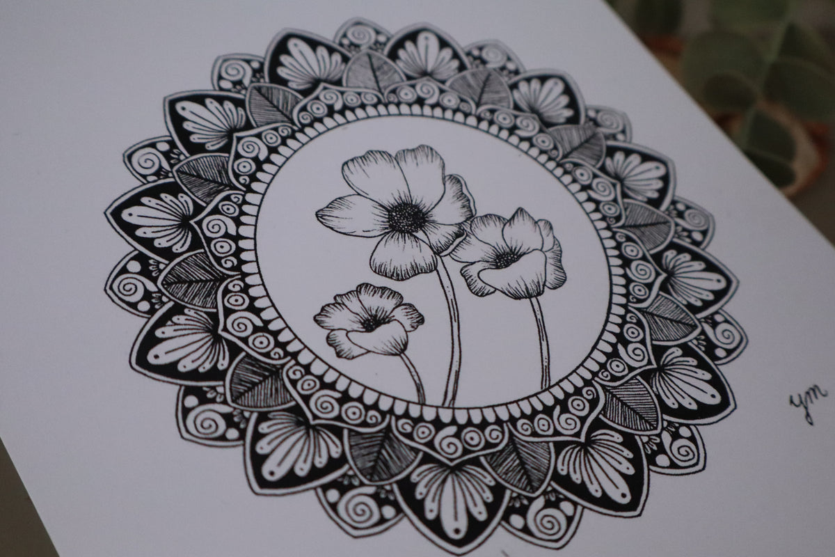 Mandala kunstprint Bloei, derde aanzicht