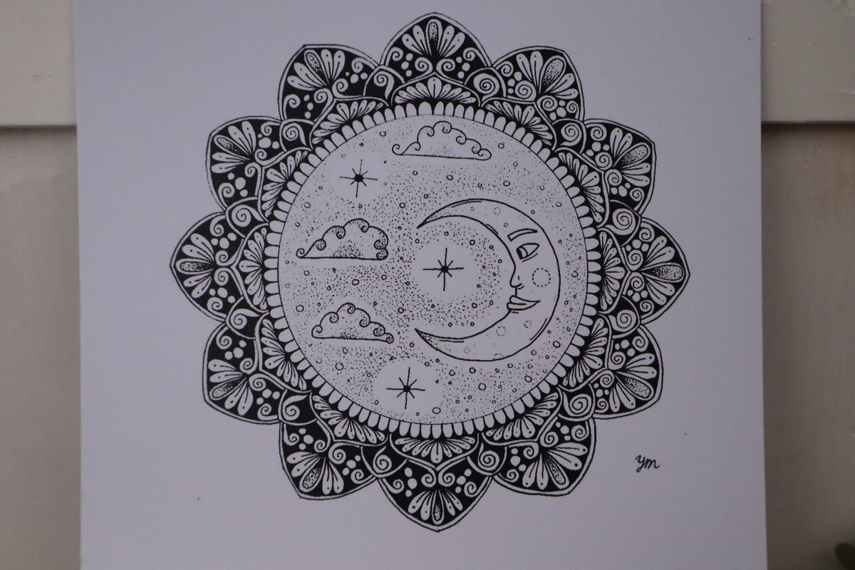 Mandala kunstprint Wolkendromer, tweede aanzicht