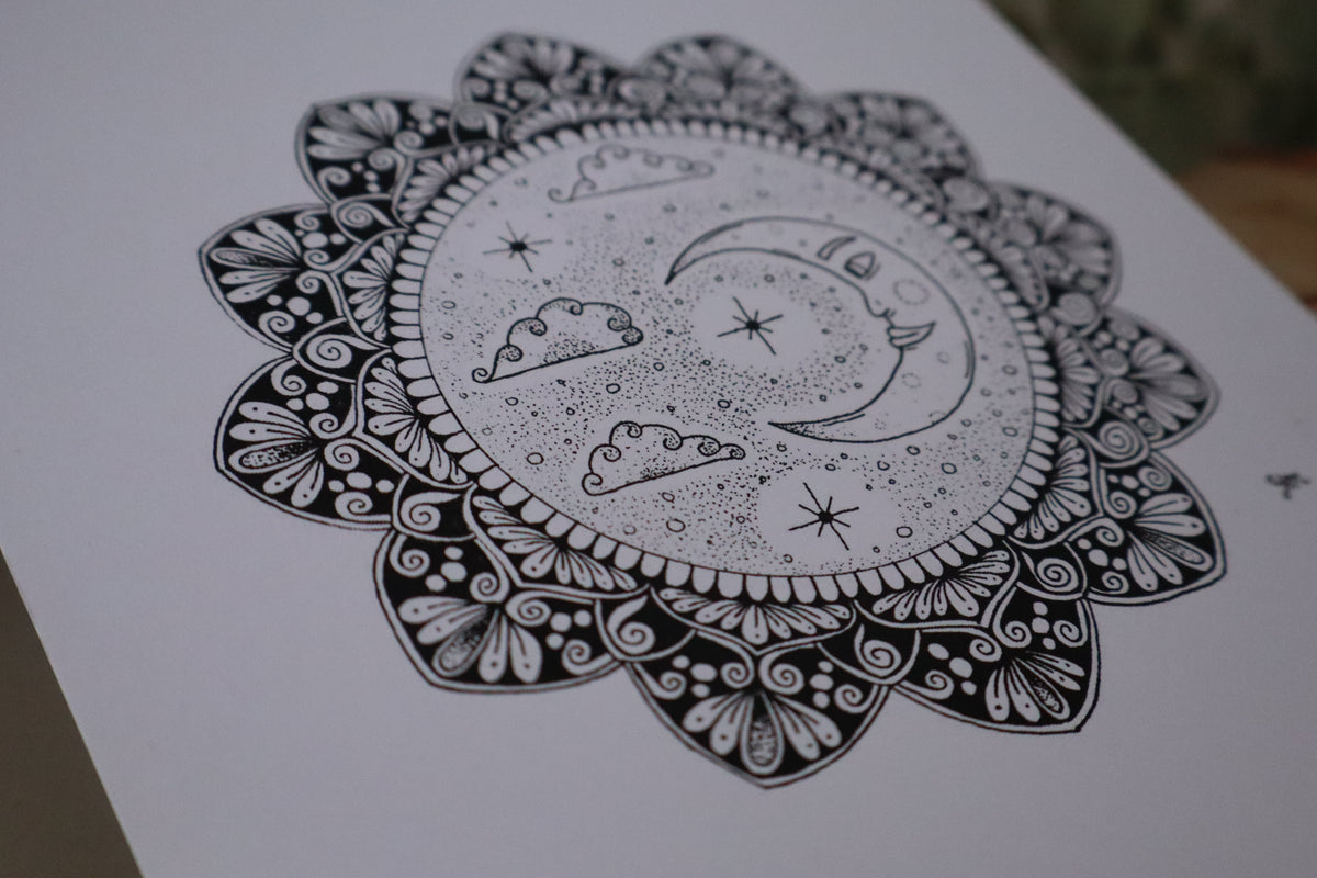 Mandala kunstprint Wolkendromer, derde aanzicht