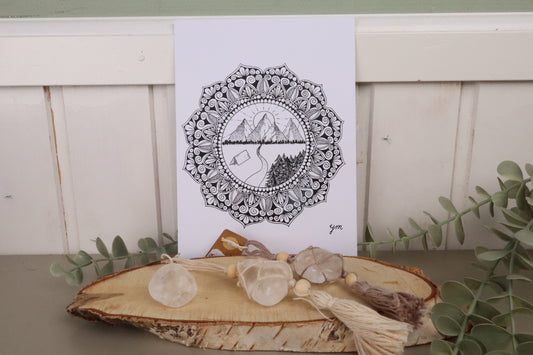 Cadeaupakket Kerstlicht met handgemaakte bergkristal raamhanger, trommelsteen en mandala print