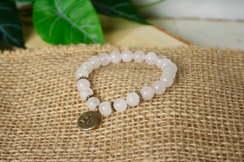 Armband - Rozenkwarts Met Bedel - 18 cm, 8 mm
