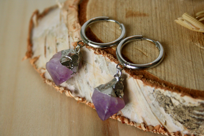 Oorbellen - Amethist - RVS - Zilver