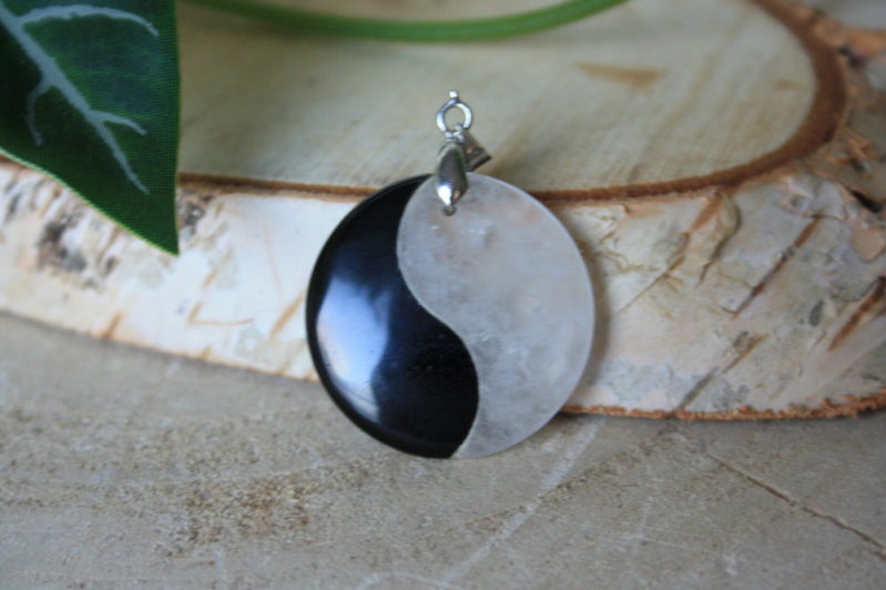 Hanger - Obsidiaan/ Bergkristal - Yin Yang - 3 cm