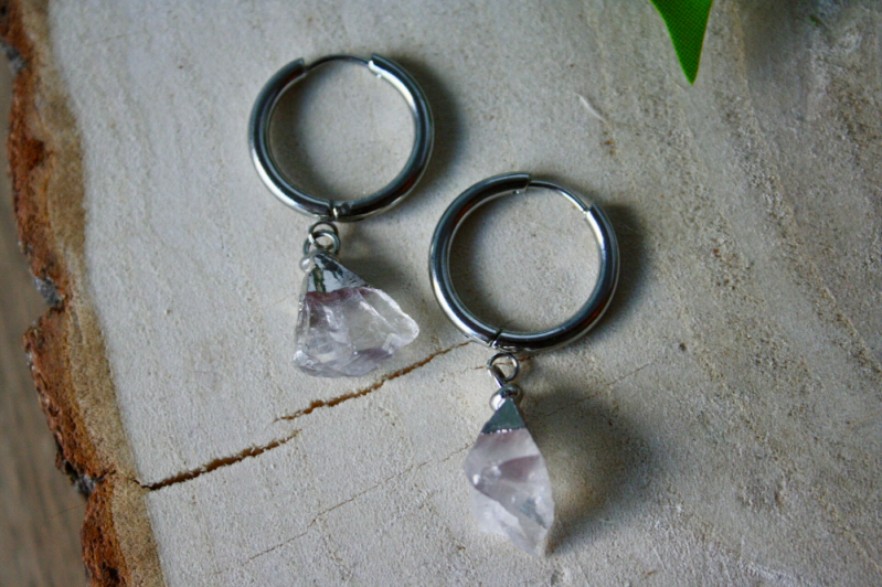 Oorbellen - Bergkristal - RVS - Zilver