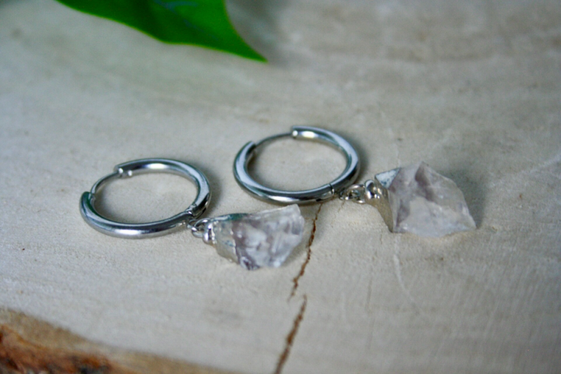 Oorbellen - Bergkristal - RVS - Zilver