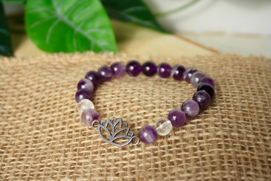 Armband  - Amethist Met Lotus - 16-18 cm, 8 mm