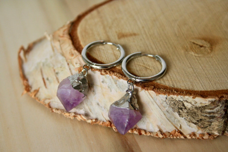Oorbellen - Amethist - RVS - Zilver