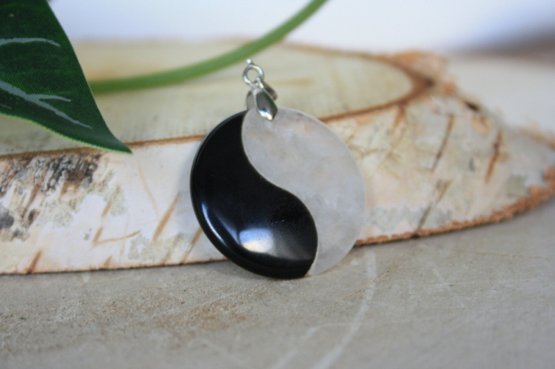 Hanger - Obsidiaan/ Bergkristal - Yin Yang - 3 cm