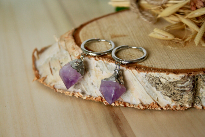 Oorbellen - Amethist - RVS - Zilver