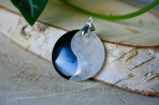 Hanger - Obsidiaan/ Bergkristal - Yin Yang - 3 cm