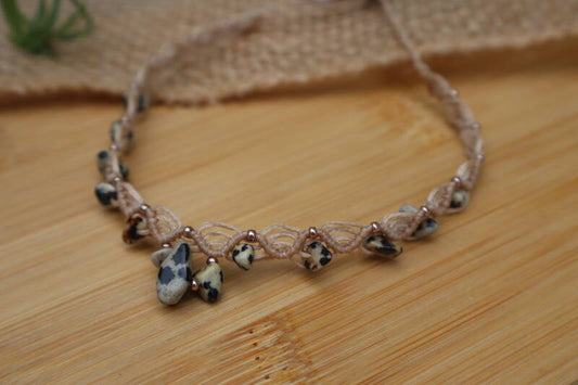 Handgemaaakte Macramé Ketting Dalmatiër Jaspis