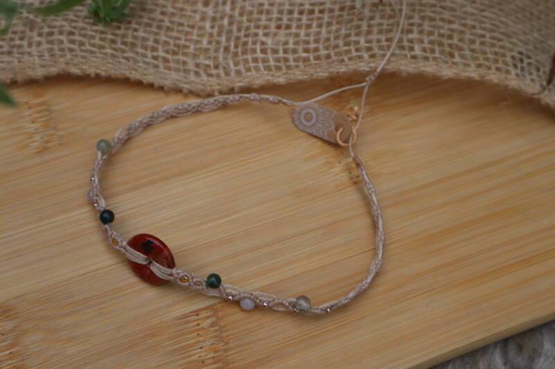 Handgemaakte Macramé Ketting Rode Jaspis & Agaat