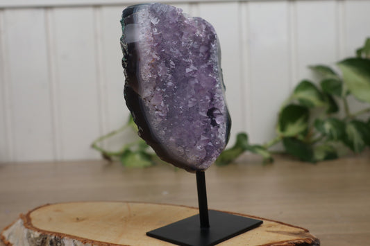 Amethist op Blue Lace Agaat Met Standaard (600 gr)